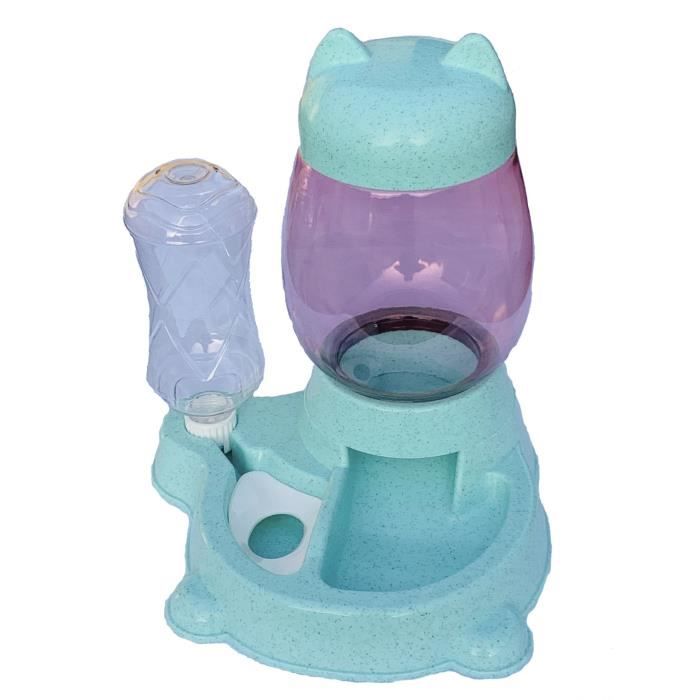 Distributeur automatique de croquettes et d'eau - RMY - Bleu - Pour chien et chat - Plastique - Intérieur