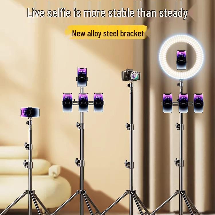 Doldurma Işığı ve Termometreli Bluetooth Tripod - Canlı Yayın ve Fotoğrafçılık İçin Yere Basan, Teleskopik Cep Telefonu Tutucu