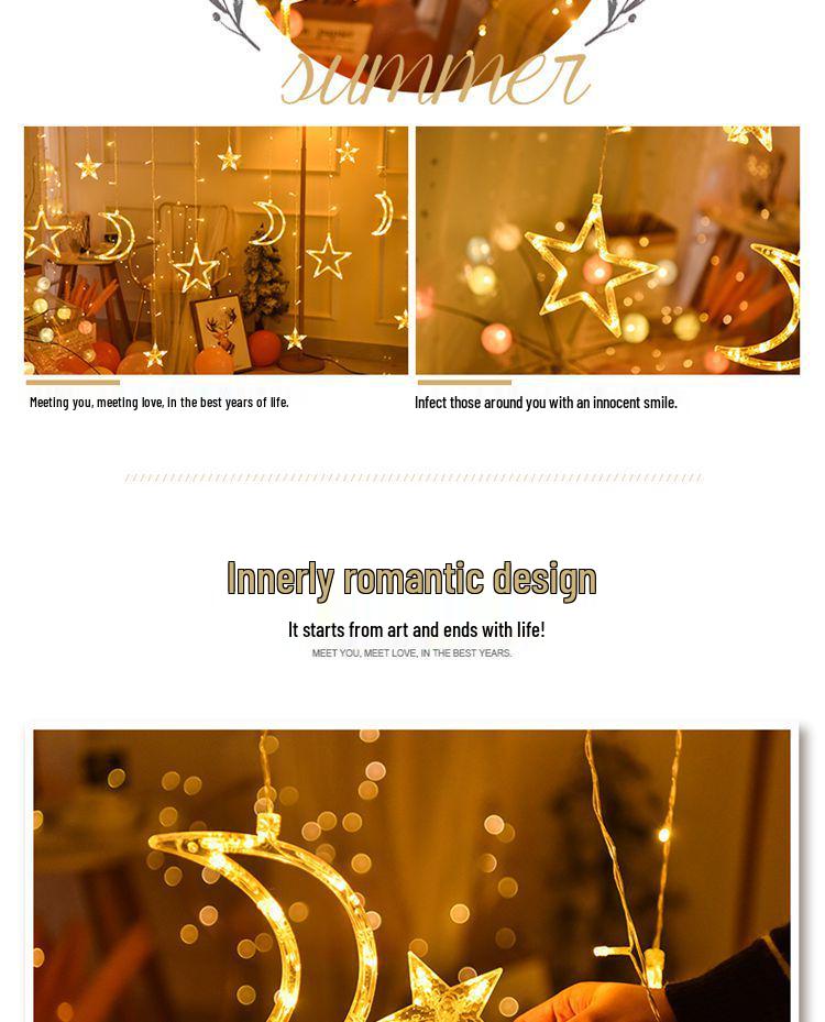 Remote-Control Star & Moon LED Curtain Lights - Colorful Decorative Lights for Christmas & Outdoor Festivities