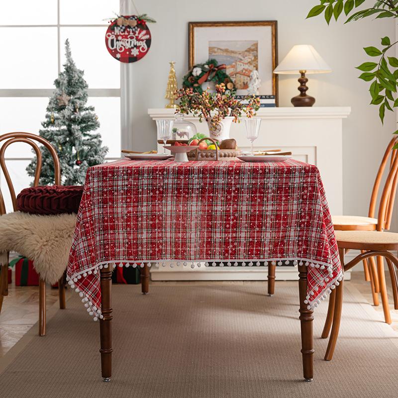 Christmas Print Linen Tablecloth Rectangular Dining Table Cover Holiday Decor Tea Table Cloth