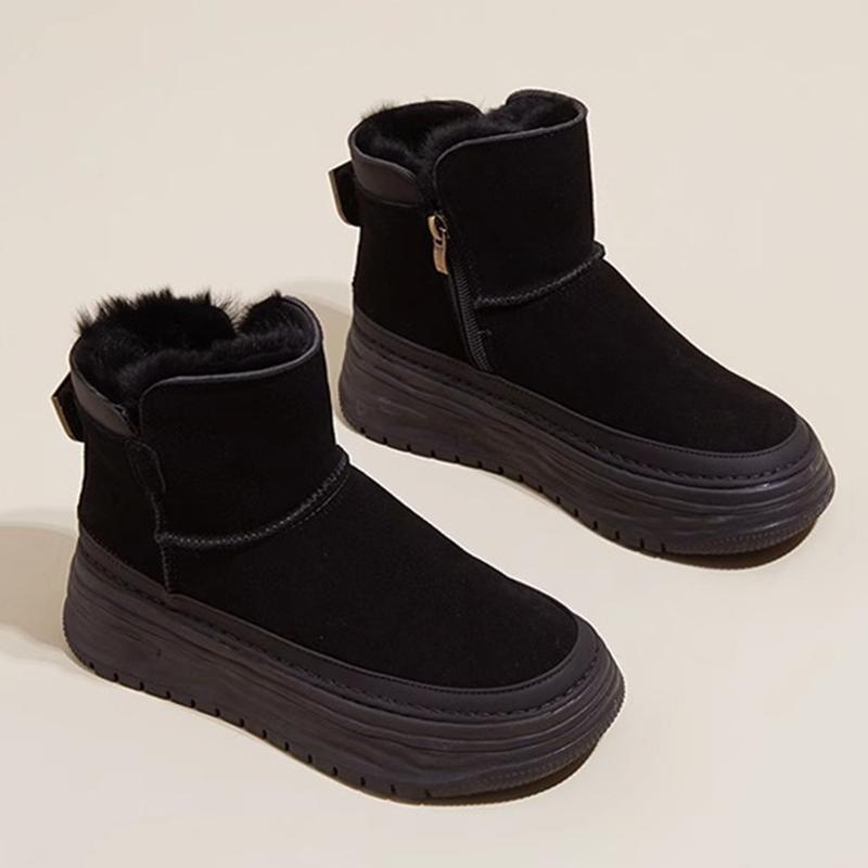 Winter Women Genuine Cowhide Rabbit Fur Snow Boots New Winter Thick-soled Cotton Boots Waterproof Plus Velvet Thick Cotton Boots