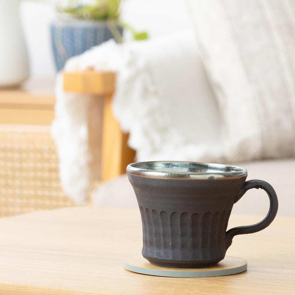 Marui Seito Shigaraki Ware Hechimon Mug, Small, Approx. 250ml Capacity, Water Mirror, Black, 3-4455