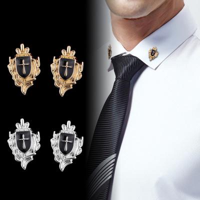 1 par de broches de alfiler para solapa de cuello de camisa para traje de negocios con escudo cruzado, joyería para hombres