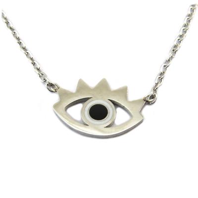 [P7878] - Designový ocelový náhrdelník 'Oko Fatimy' černo-stříbrný - 12x8 mm