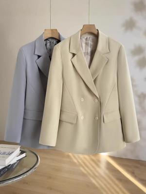 Endi Women's Spring 2026 Korean Style Double-Breasted Casual Blue Blazer