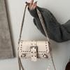 Trendy Motorcycle Punk Style Shoulder Bag for Women Solid Color Fashion Rivet Commuter Small Square Underarm Bag