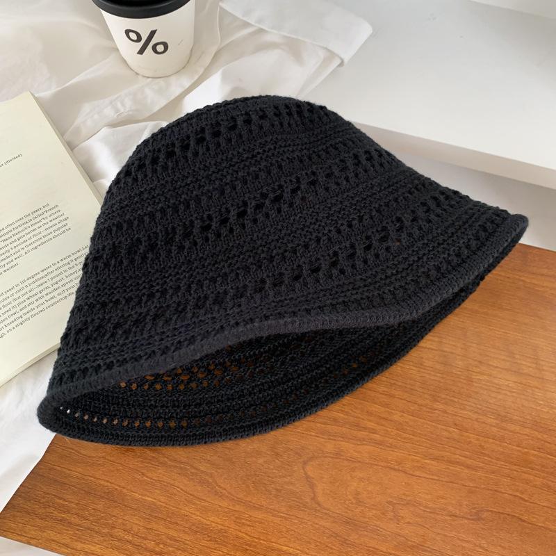 

Панама женская летняя новая вязаная ажурная панама солнцезащитная шляпа универсальная шляпа-ведро чёрный