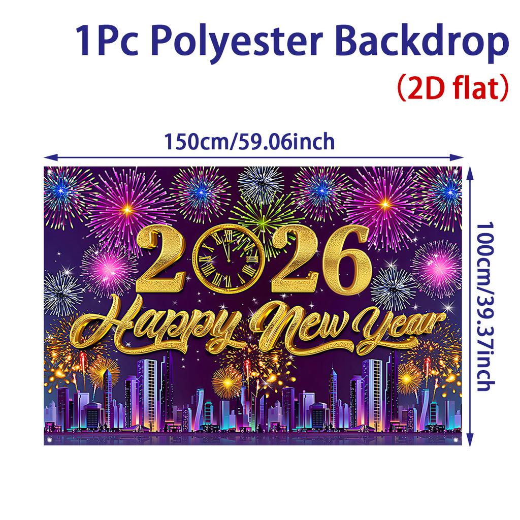 Black Gold Happy New Year 2026 Backdrop Glitter Firework Christmas Party Decoration Photography Background New Year Photo Props