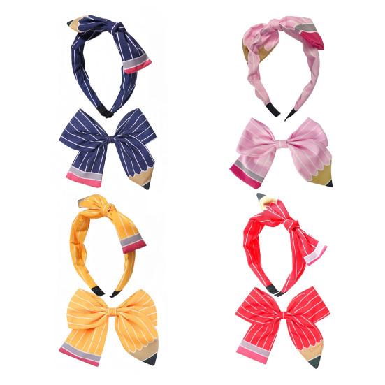 Women Hair Hoop Bright Yellow Pencil Design Bow Decor Hair Clip Back to School Student Teacher Hair Accessories
