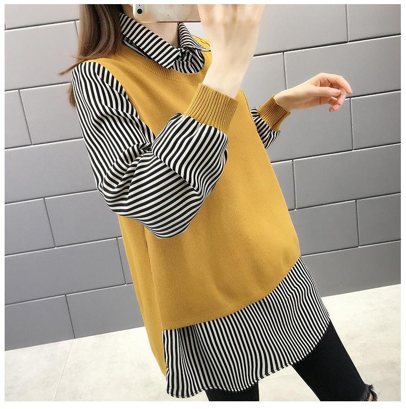 Sweater Women Autumn New Outer Wear Loose Shirt Collar Fake Two Piece Knit Sweater
