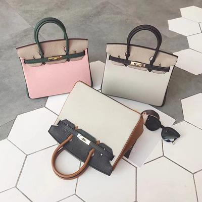 New Color Matching Platinum Bag First Layer Cowhide O Fashionable Shoulder Portable Commuter Women's Bag Casual Leather Bag