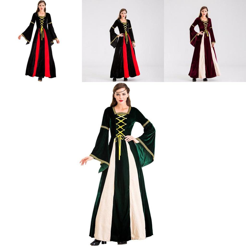 Bezauberndes schwarzes Vintage mittelalterliches Hof-Cosplay-Maxikleid für Halloween-Events