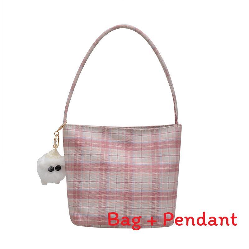 Canvas Bucket Bag For Women With Zipper Closure And Check Pattern Design For Daily Use