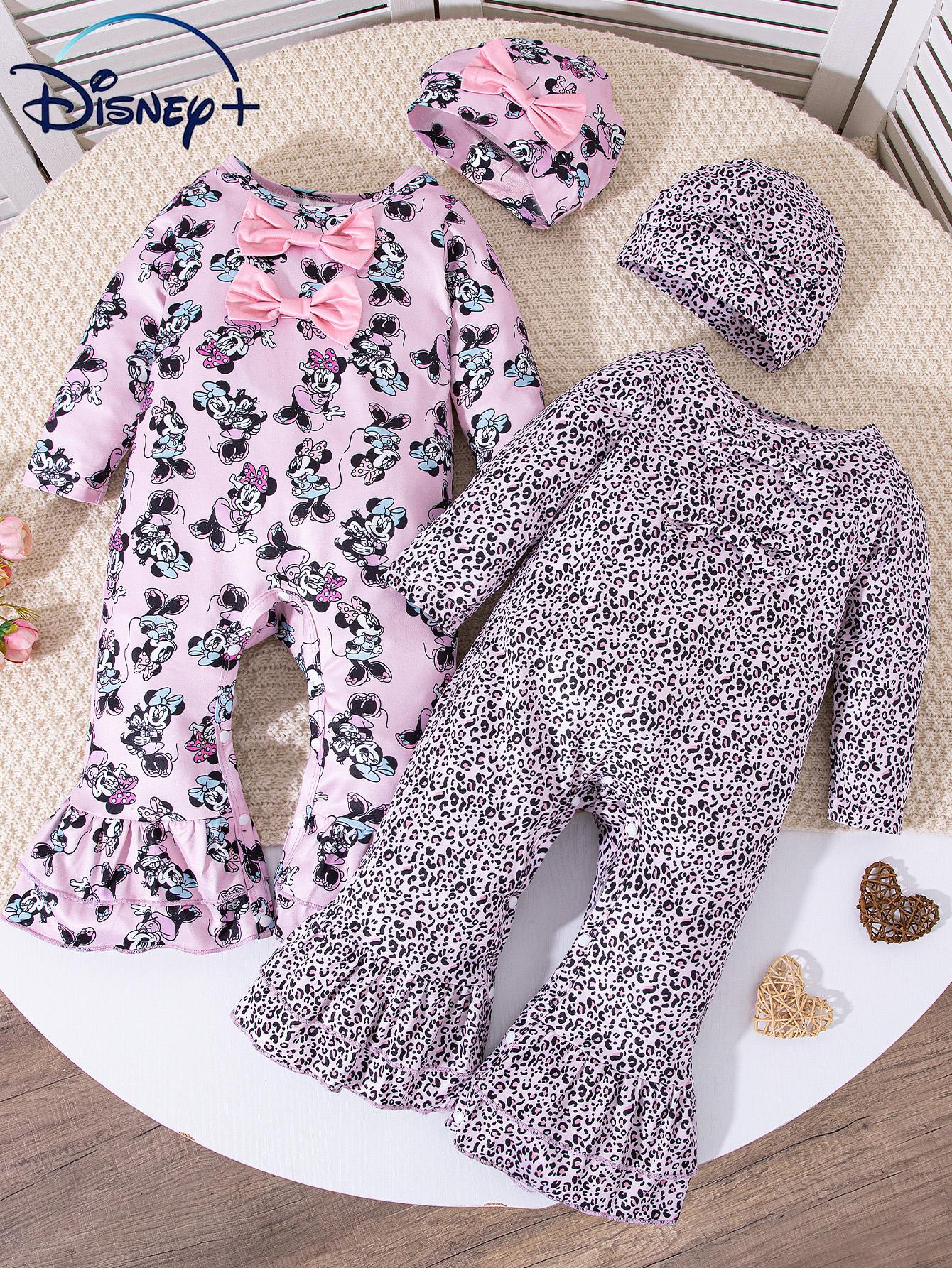 

Детская мода Мультяшный принт Круглый вырез Комбинезон с длинным рукавом и шапочкой 2 комплекта 1M розовый