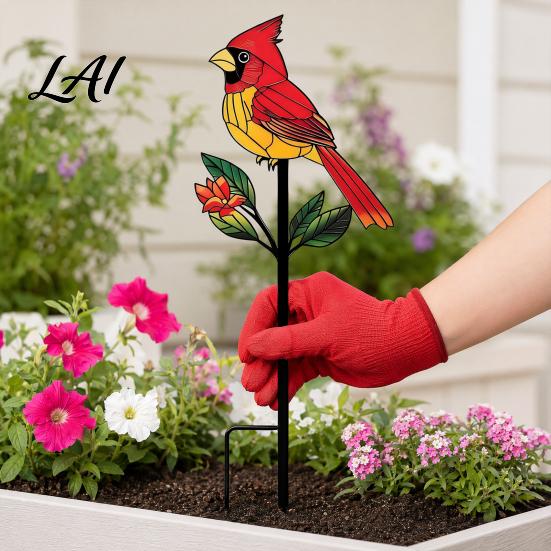 Ground Stake Metal Bird Garden Decor Weather Resistant Printed Flat Yard Art Ornament Rustproof Planter Durable Outdoor Lawn Decor Pot Insert