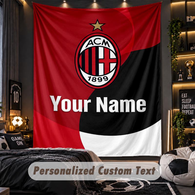 Arazzo AC Milan Testo Nome Personalizzato Appeso a Parete Personalizzato Decorazione Murale per la Casa