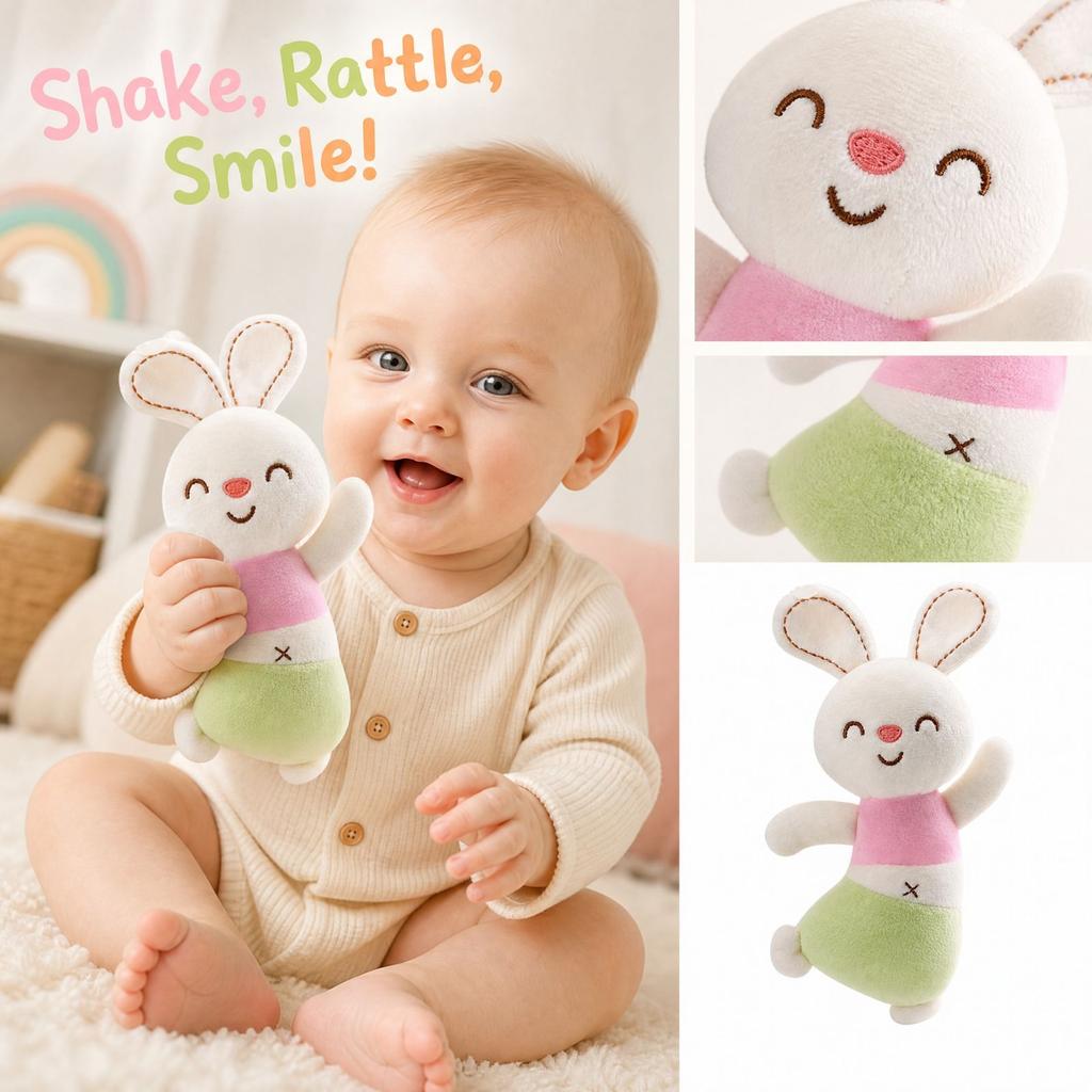 Baby Rattle with Soft Sponge Grasping Stick, Infant Sensory Toy for and Baby