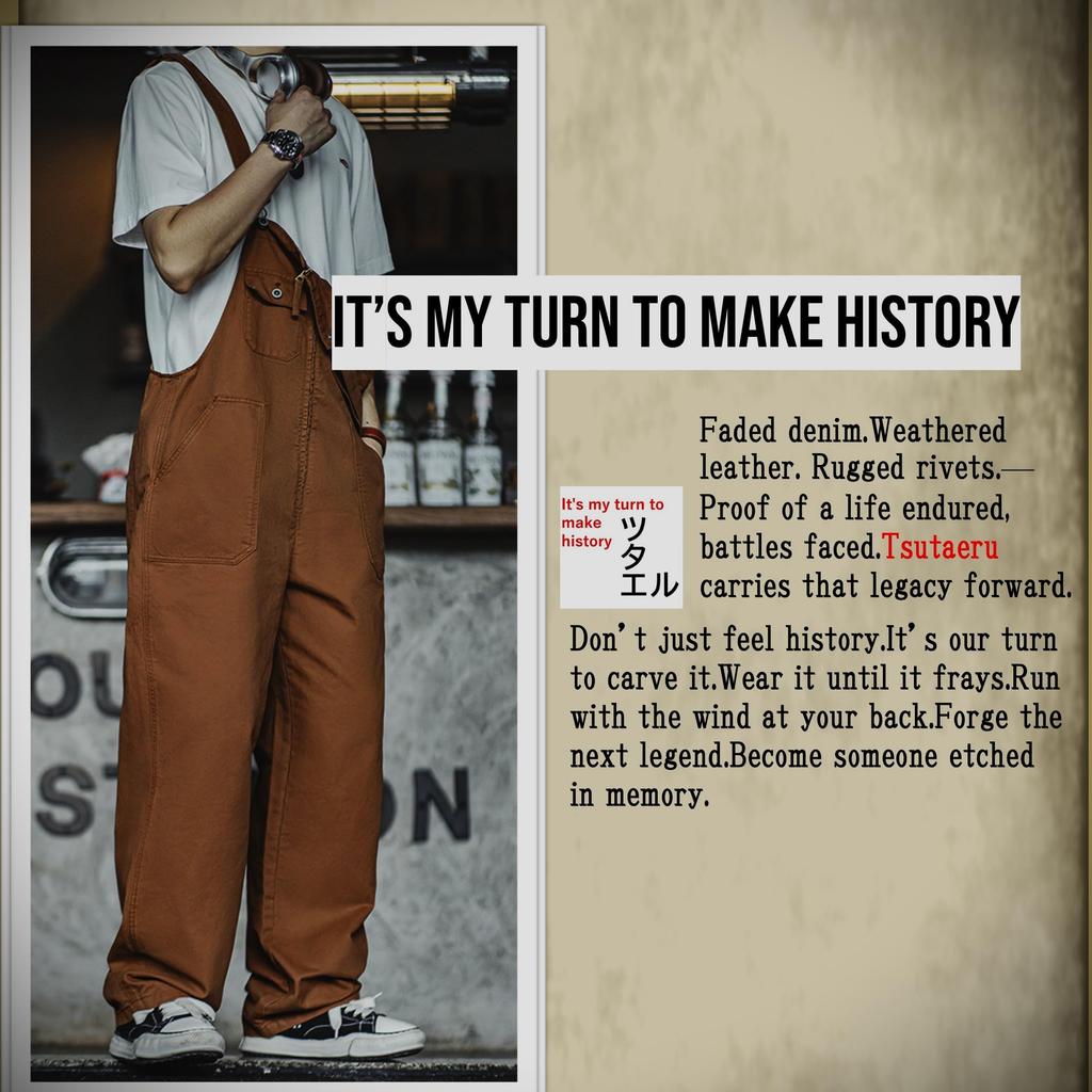 Tsutaeru Vintage Military Deck Cotton Overalls Men's Pants, Navy, 100% (JP, Alphabet, L, Brown)