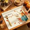 Reusable Table Linens for Thanksgiving Pumpkin Autumn Leaves Placemat, Linen Washable Heat Resistant Watercolor Place Mat Dining Fall Seasonal