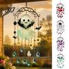 Spooky Home Decor Halloween Ghost Wind Chime Decoration, Vintage Sun Catcher with Faux Crystal Window Hanging Decoration Drops Tassels, Acrylic