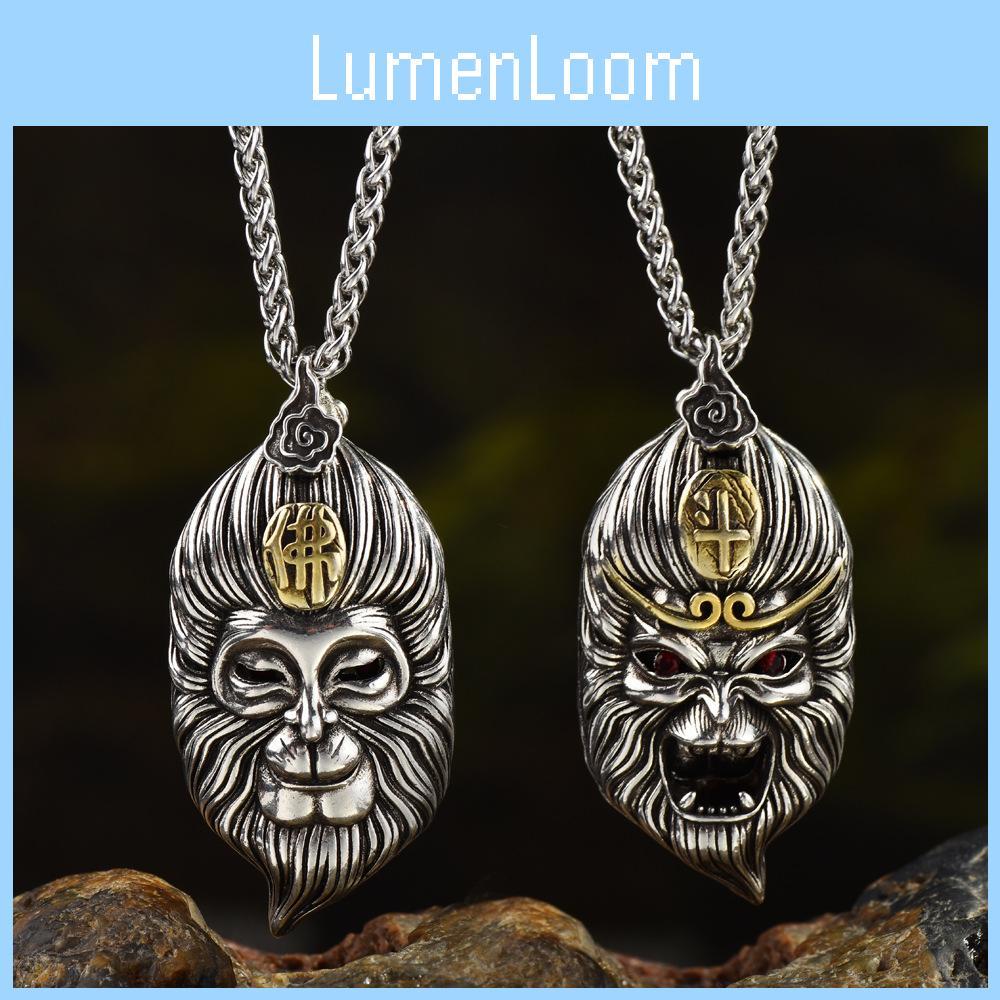 Künstlerische Qi Tian Da Sheng Sun Wukong Anhänger Halskette mit filigranem Design, trendiger Retro-Stil für Männer