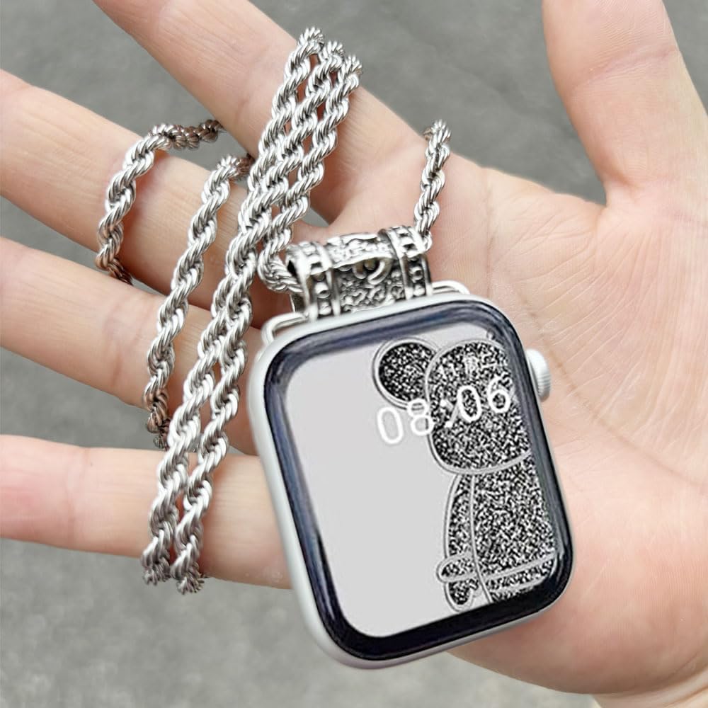 Necklace Adapter Pendant Compatible with Apple Watch, Twist Chain Tether IWatch Series 8/7/6/5/4/SE/9