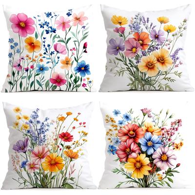 Watercolor Wildflowers Cushions Pillowcase Polyester Cushion Cover Throw Pillow Pillowcover Home Car Sofa Decor