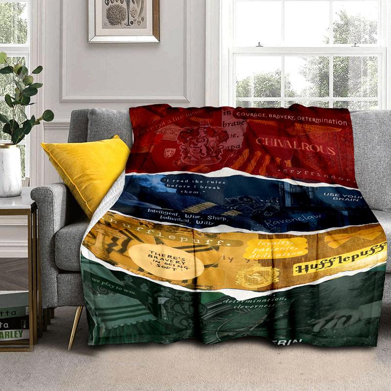 1pc Hogwarts House Traits Cartoon Blanket,Portable Throw for Travel & Camping, All Season Cozy Blanket,Ideal Gift