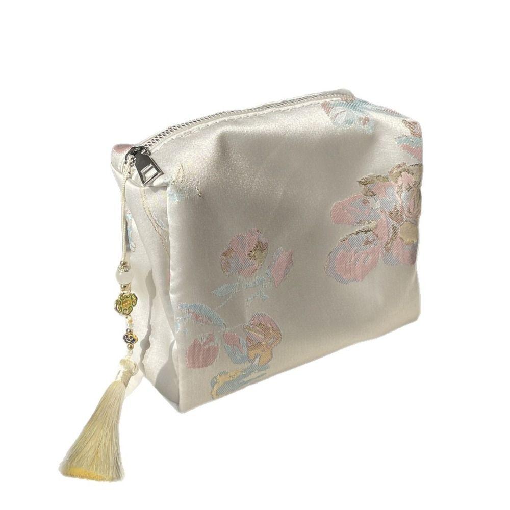 Polyester Cosmetic Bag Embroidery Floral Zipper Closure Makeup Organizer Chinese Style Beauty Case Beauty Tools Storage