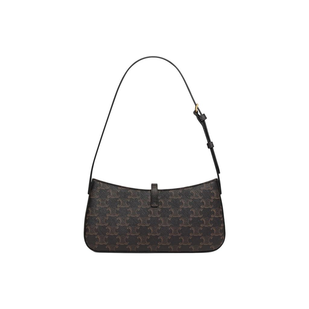 Celine Triomphe Tina Logo Print Zipper Closure Lambskin Shoulder Bag Women Shoulder Bag Black 123052DQW-38NO