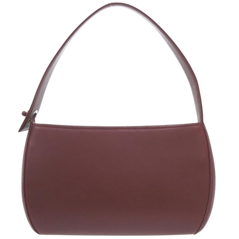 Used AUTHENTIC CARTIER Cabochon Hand Bag Bordeaux Leather