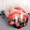 Folding Umbrella The Umbrella Features Prominent Large Red Mushrooms with White Spots, Surrounded by Coral-colored Flowers and
