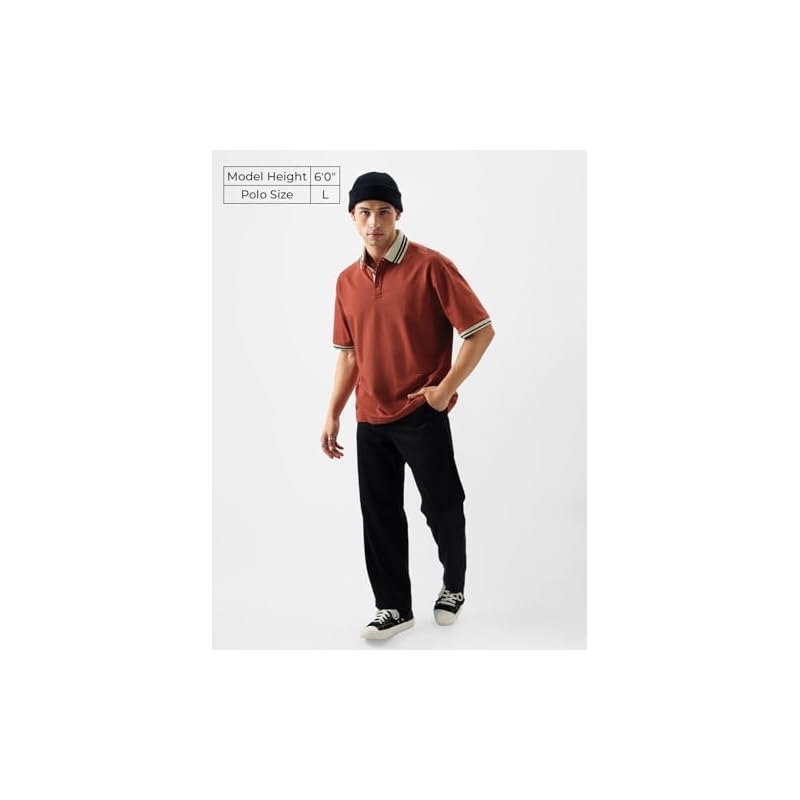 The Souled Store Antique Men And Boys Oversize Fit Half Sleeve Solid Cotton Polos