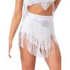 Women Salsa Latin Dance Performance Competition Costume Elastic Waistband Tiered Tassels Skirt