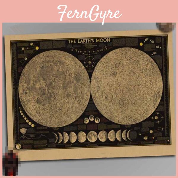 Retro Large Vintage Paper Earth's Moon World Map Poster Stunning Wall Decor For Home