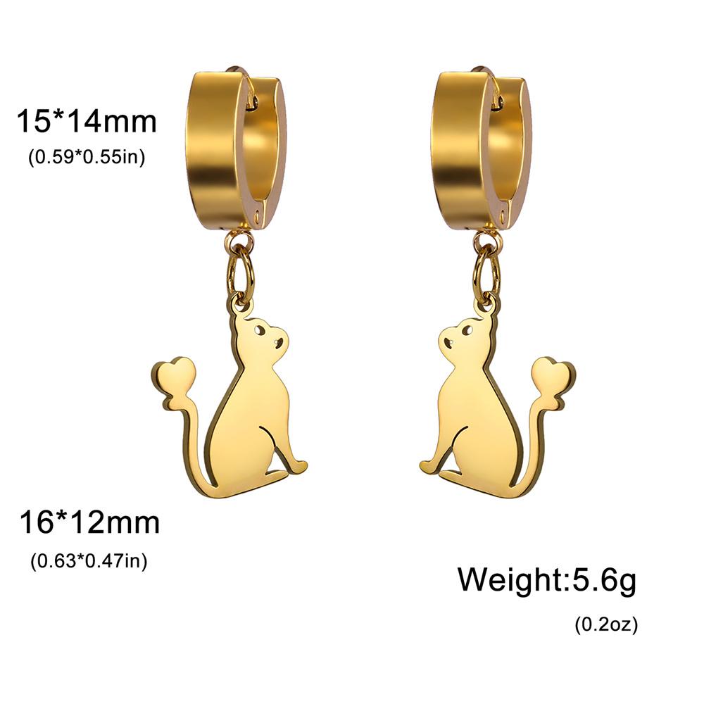 Cute Cat Kitten Heart Drop Earrings for Women Girls Stainless Steel Gold Color Hoop Earring Fashion Jewelry Gifts for Pet Lover