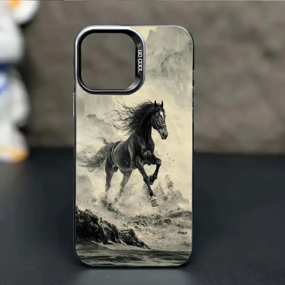 Laufendes Pferd Design Handyhülle Geeignet für iPhone 17 16 15 14 13 12 11 Pro/ Max/Plus Sturz- und Stoßschutz Rückseite