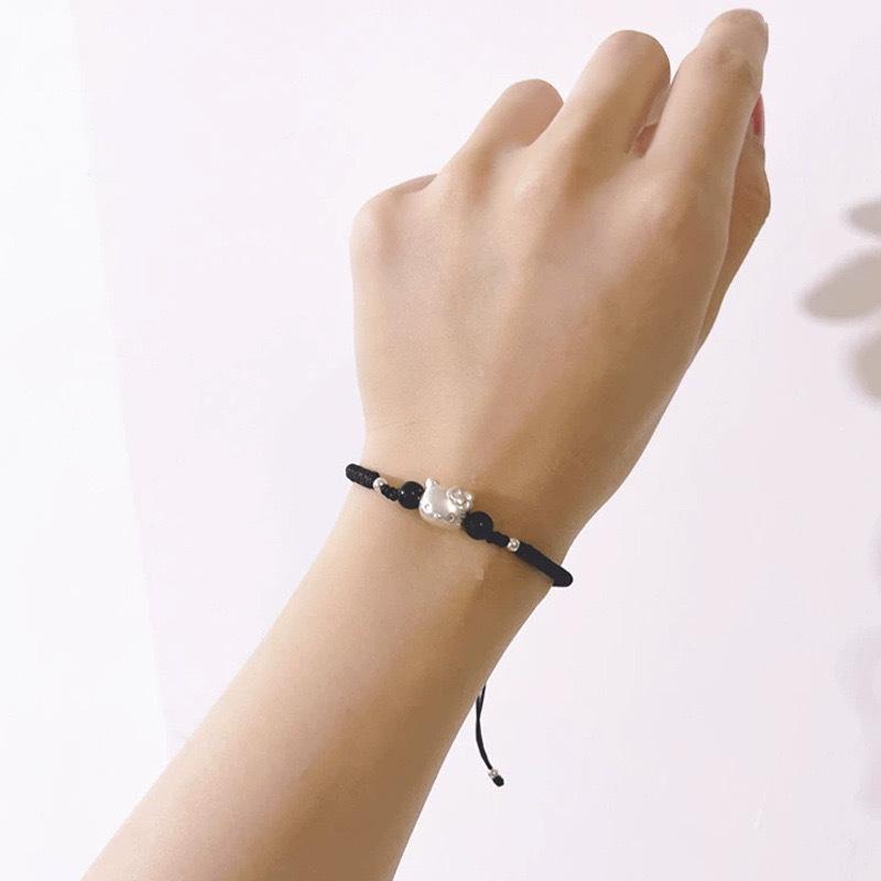Hello Kitty Couple Bracelet: Handmade Woven Friendship Bracelet for Students чёрный