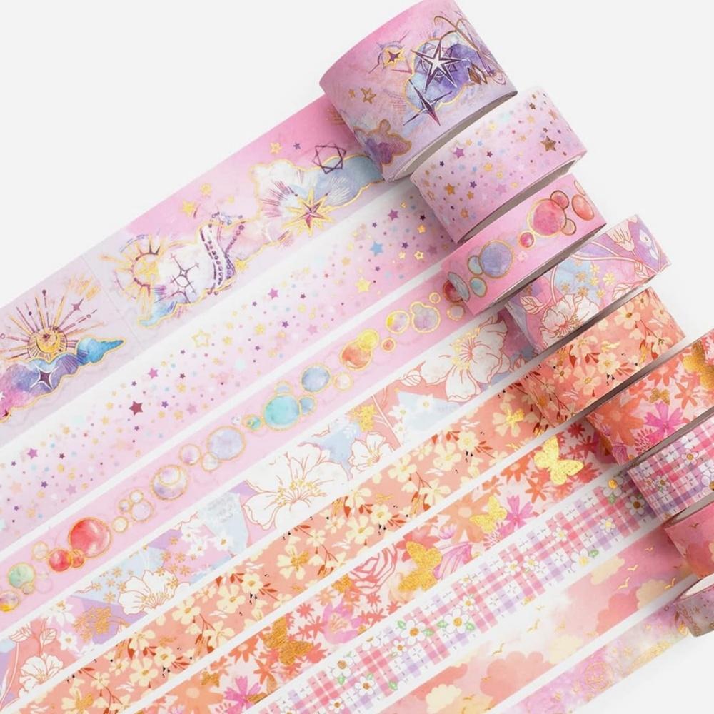 9 Rolls Mystic Gold Washi Tape Set Wide Gold Silver Foil Masking Tape Adhesive Decorative Stickers for Arts DIY Crafts