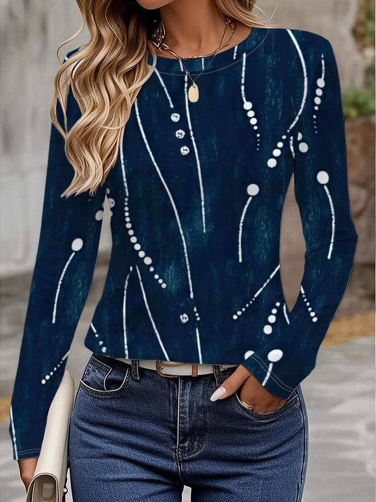 Women's T-shirt 3D Printing Green Plant Print Fashion Long Sleeve Round Neck Regular Top Holiday Weekend Spring and Autumn Y2K