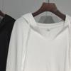 2024 Jesień/Zima Damski T-shirt z kapturem z długim rękawem, nieregularny, wyszczuplający - Rozmiar plus size, zakrywający brzuch, wszechstronny top studencki