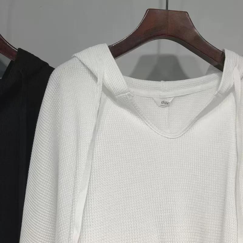 Tricou de damă cu glugă și mâneci lungi, neregulat, cu efect de slăbire - Mărimi mari, acoperă burta, top versatil pentru student