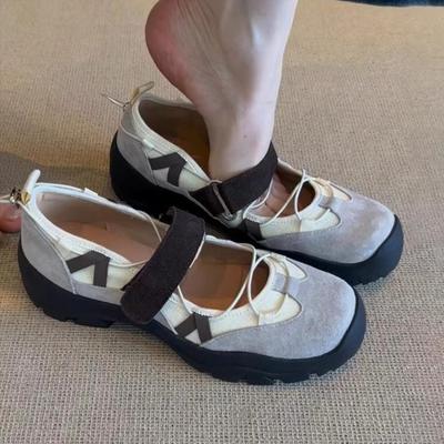 Zapatos Deportivos de Suela Gruesa con Velcro para Mujer, Cuero Suave Retro, Zapatos Individuales Versátiles