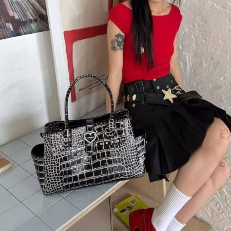 JIAERDI Hot Girl Rivet Crocodile Embossed Tote Bag Women Sweet Leather Large Capacity Shoulder Bag Ladies Heart Pink Y2k Handbag