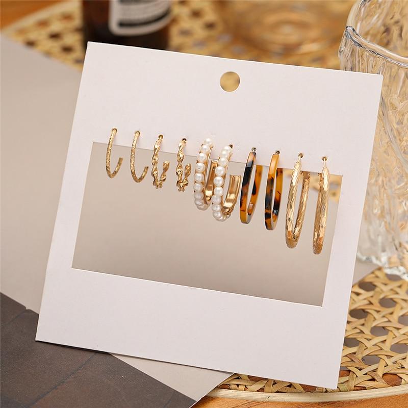 IF ME Trendy Geometirc Gold Round Hoop Earrings Set For Women Big Leopard Resin Hoop Earrings Accessories Jewelry Party