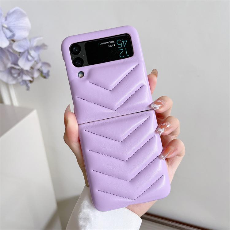 Applicable to Samsung ZFlip3 folding screen leather mobile phone case V-pattern Korean zflip4 generation back cover protective case