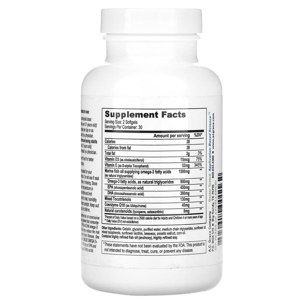 A.C. Grace Company, Unique Omega E+, 60 Softgels