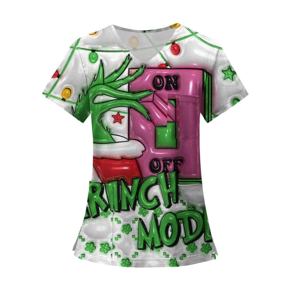 Dámská módní trička s krátkým rukávem a výstřihem do V s potiskem