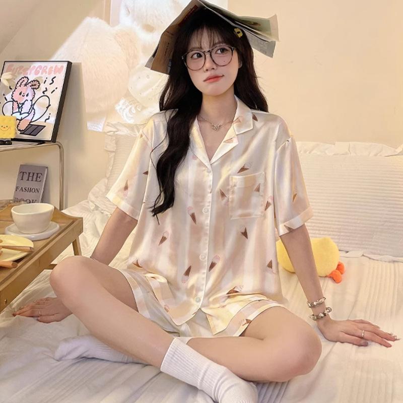 Summer High-End Striped Sweet Girl Short-Sleeved Shorts Pajamas Casual Loungewear Set