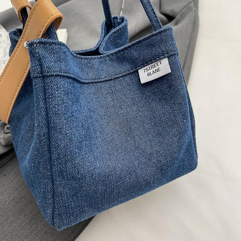FackLOxc Borsa a secchiello con coulisse per jeans, con cinturino a catena, da donna, alla moda, con nappe, in denim, borsa a tracolla con ampio spazio, Blu